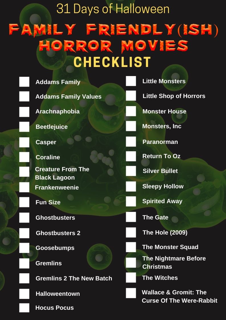 31 Days of Halloween - Family Friendly (ish) Horror Movies Checklist