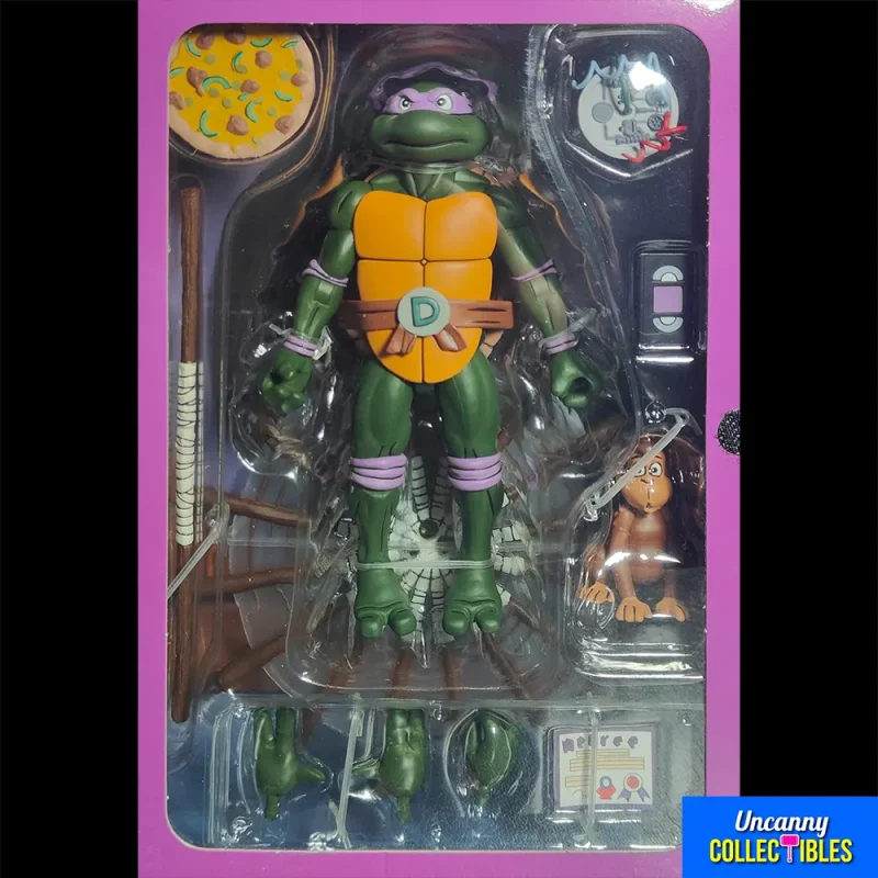 NECA Teenage Mutant Ninja Turtles Cartoon Ultimate Donatello Pizza Club VHS 7-Inch Action Figure
