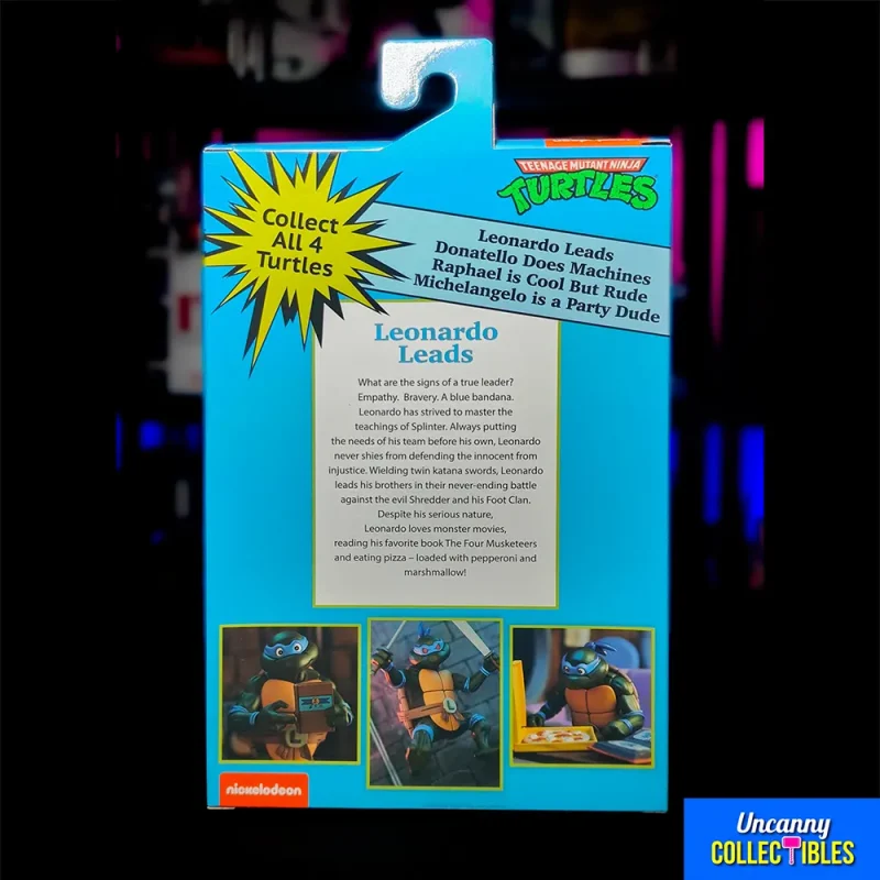 NECA Teenage Mutant Ninja Turtles Cartoon Ultimate Leonardo Pizza Club VHS 7-Inch Action Figure