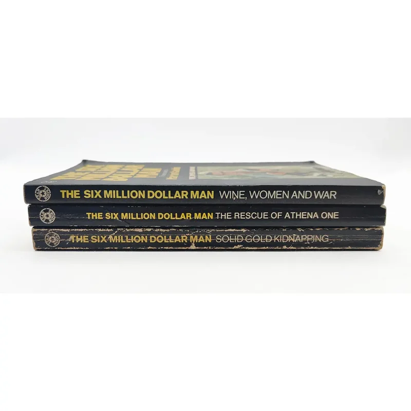 The Six Million Dollar Man Vintage Paperback Novel Bundle - Wine Women and War, The Rescue of Athena One, Solid Gold Kidnapping (1975-1976)