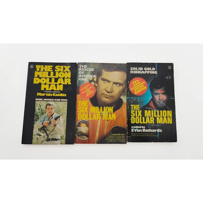 The Six Million Dollar Man Vintage Paperback Novel Bundle - Wine Women and War, The Rescue of Athena One, Solid Gold Kidnapping (1975-1976)